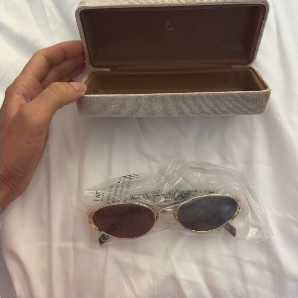 Brand New LuvLou Women's Oval Sunglasses in Light Gold Frame with Brown Lenses